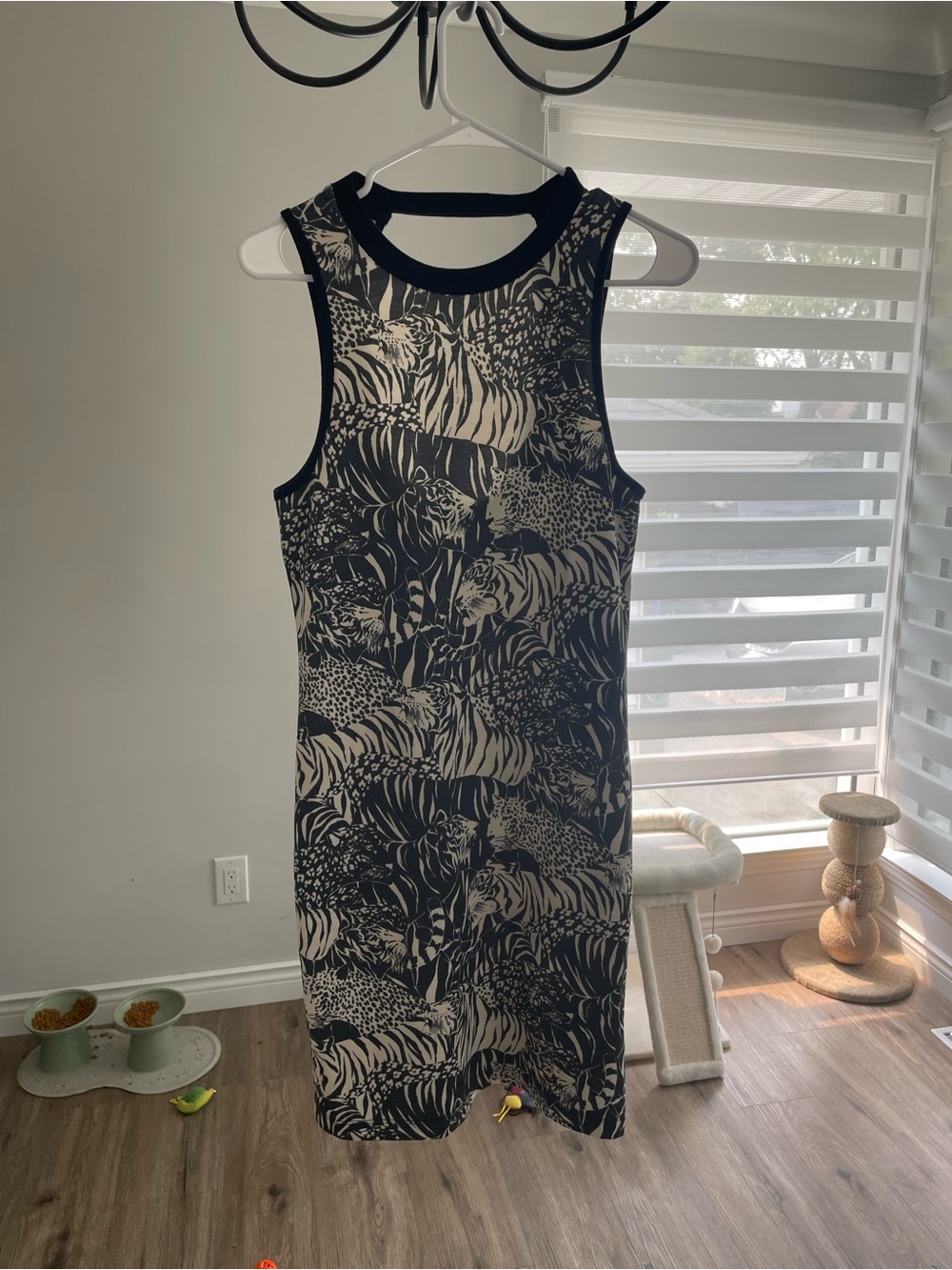 Topshop Black and Cream Printed Mini Dress Tiger Lion Leopard